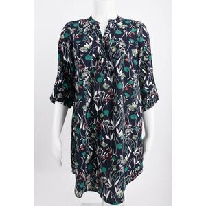 Jessy B Womens Tunic Top Dress L Black Floral Cottagecore Multicolor Roll tab